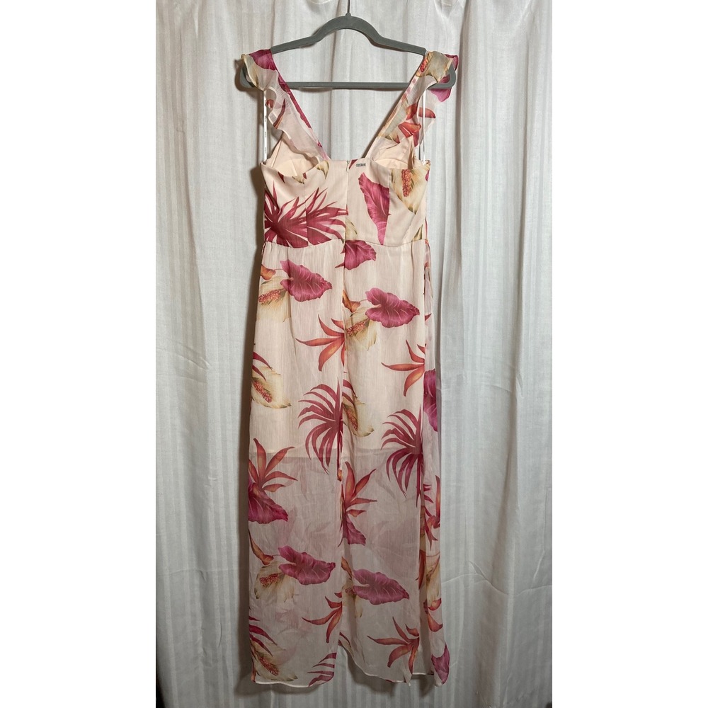 Guess Women Pink Tropical Floral Ruffle V-Neck‎ High-Low Maxi Dress M Romantic - Picture 2 of 10